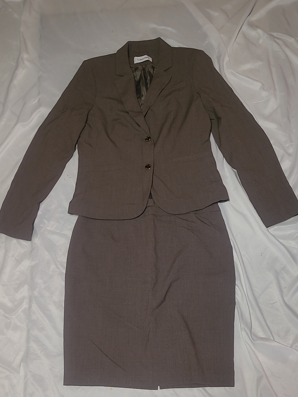 Calvin Klein Women's Skirt Suit In Heather Brown.   Please See  Measurements